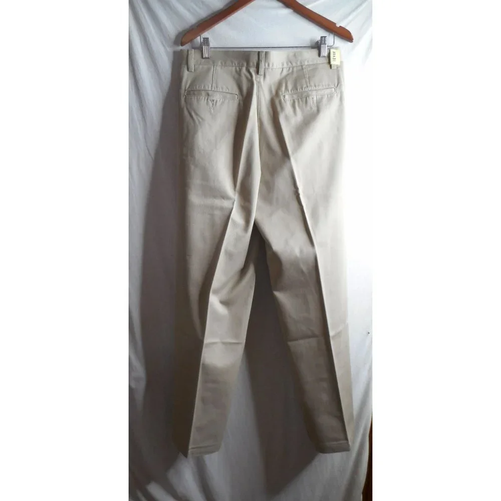 Vintage Eddie Bauer Sz 33W darker beige Pleated front 100% cotton chino pants - Picture 5 of 6